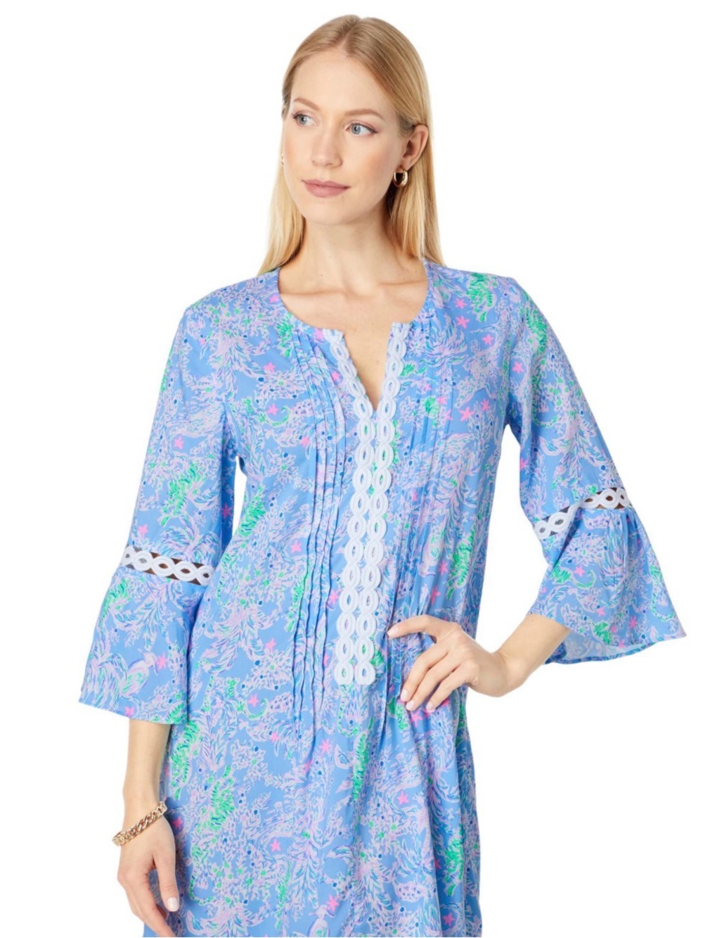 Lilly Pulitzer Pastel Blue Floral Lace-Trim Tunic